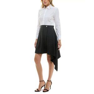 Taylor Women's Mixed-Media Side-Draped Shirtdress White Black Size 16 MSRP $128
